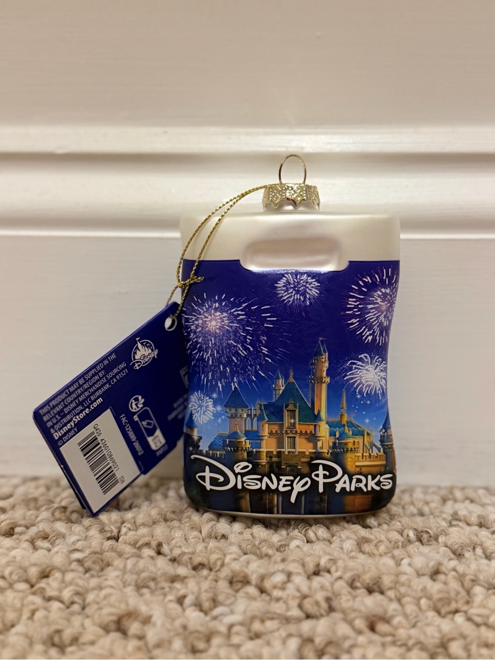 Disney store shopping bag glass ornament